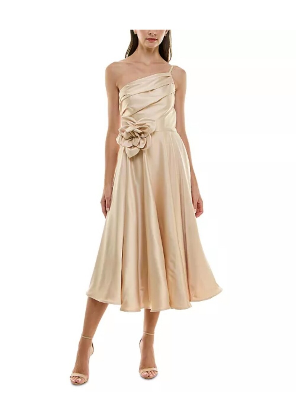 Taylor Women’s Satin Formal Dress Size 14 Blush Pink Rosette Spaghetti Flaw $220 - Picture 1 of 13